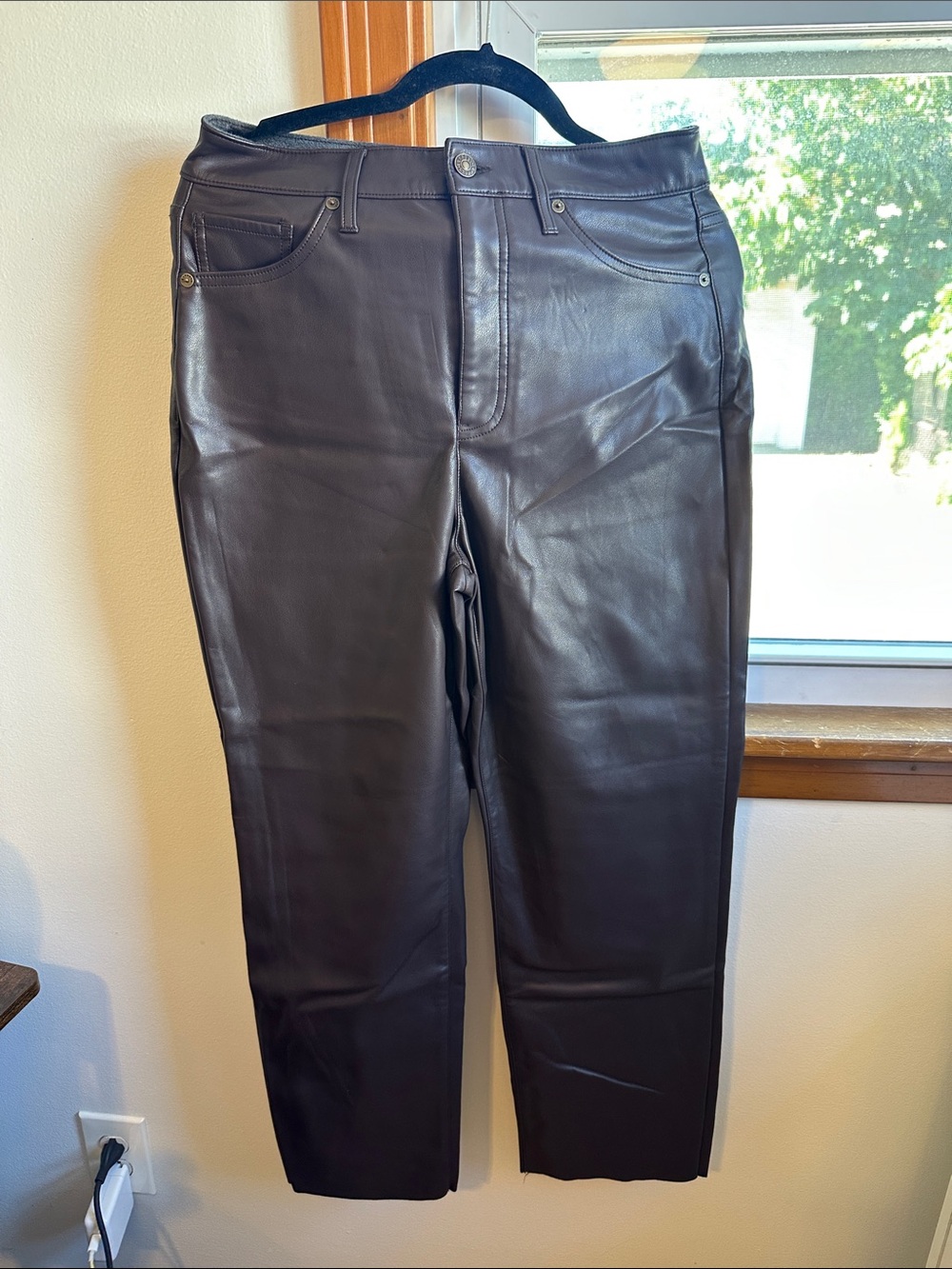 Express Women’s Chocolate Brown Faux-Leather High-Waist Pants w Fleece Lining